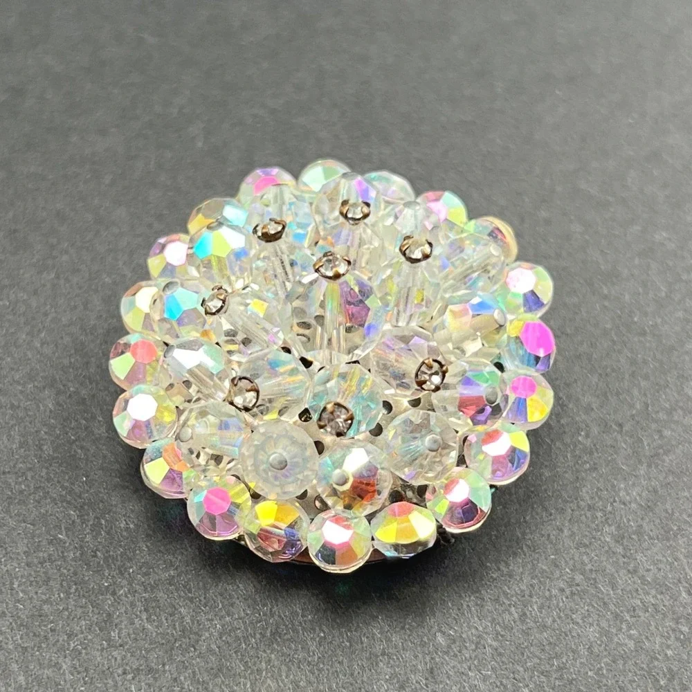 Vintage Brooch AB Crystal Cluster Rhinestones Domed 60s